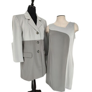 Apart Woman 2 Tone Gray Dress Suit Jacket Sheath Dress Size 10 Lined Pockets Zip